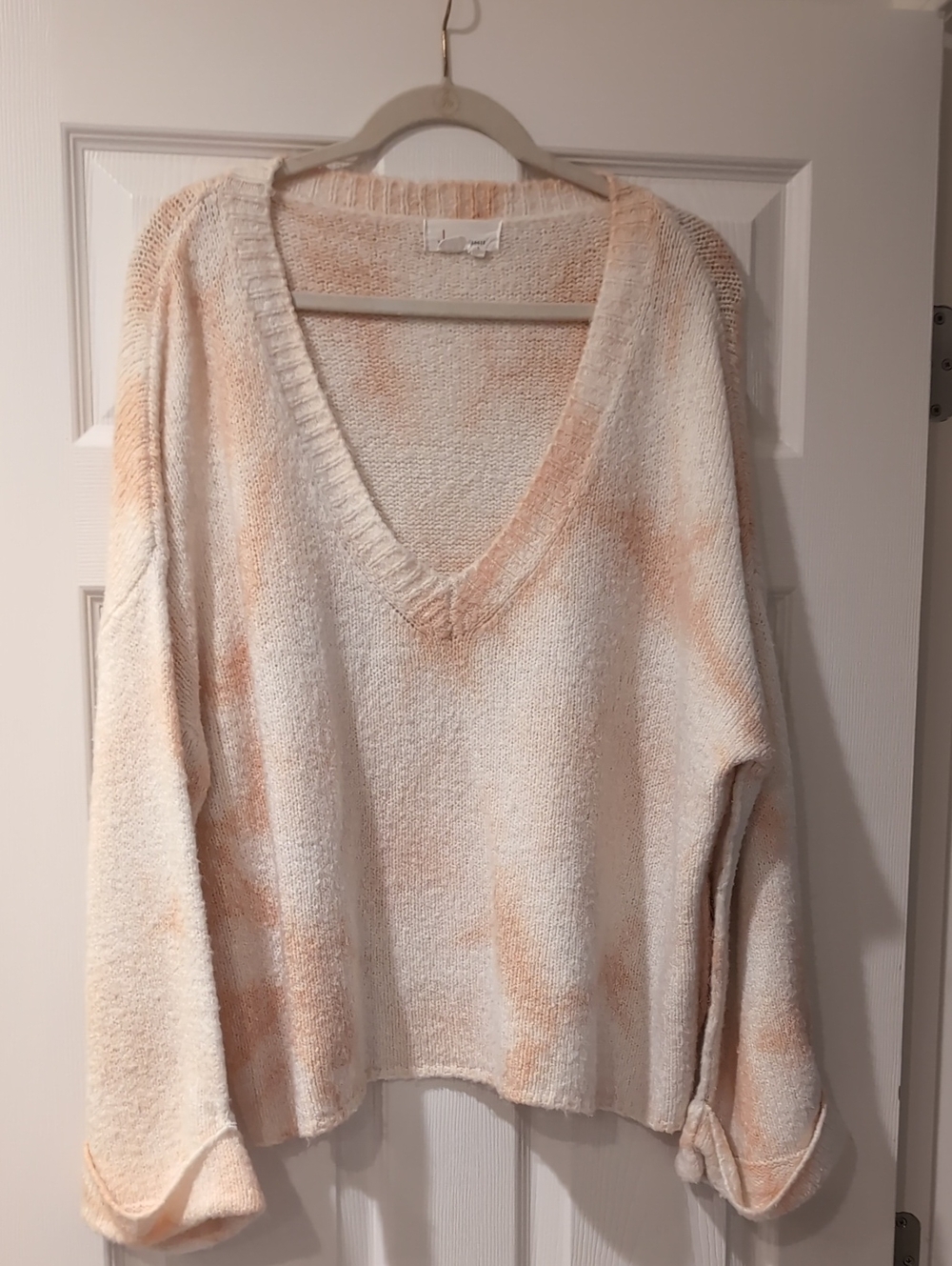 Anthropologie Cream and Peach Tie-Dye Oversized Sweater